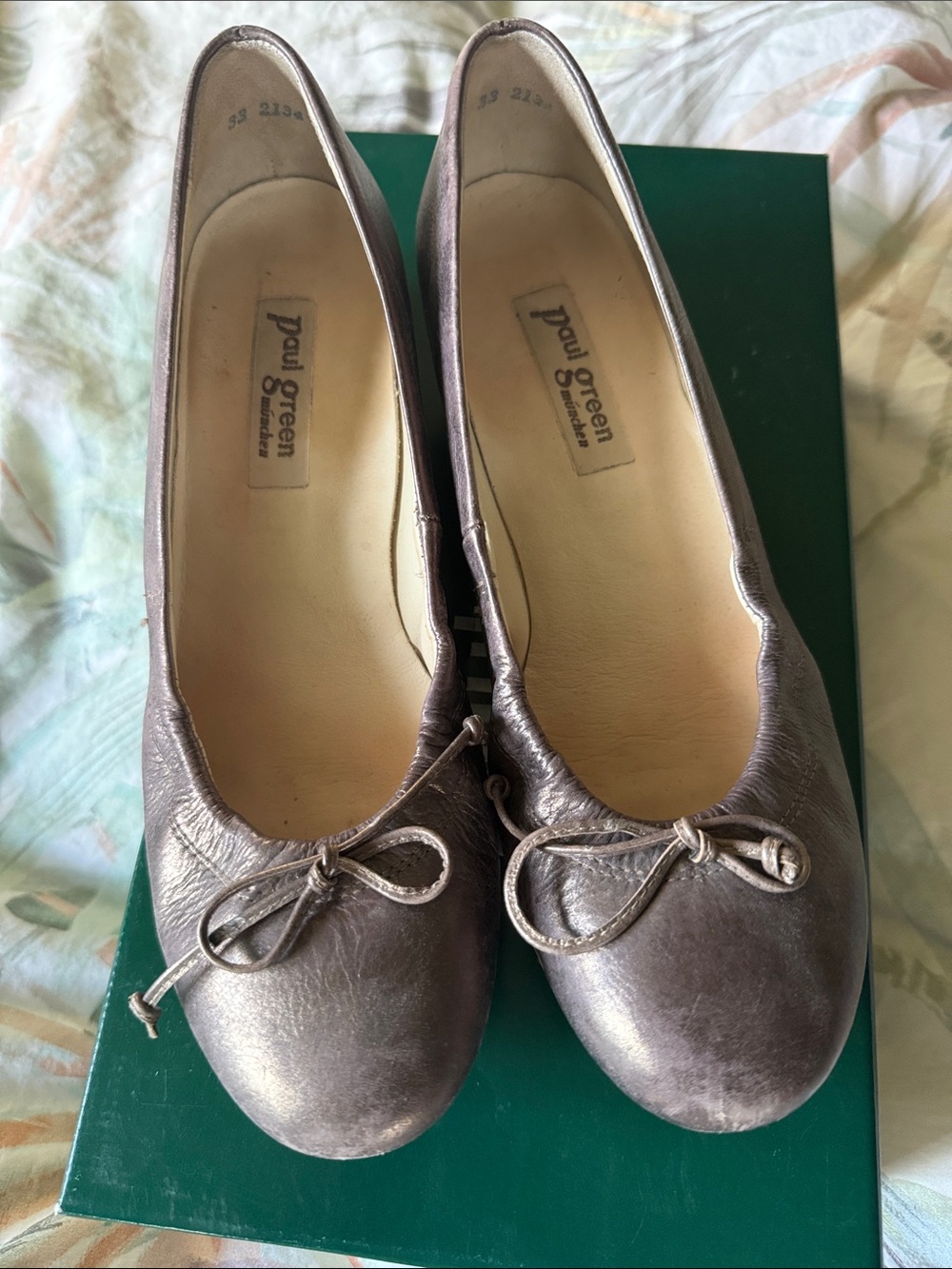 Paul Green Pewter Metallic Leather Ballet wedge with Bow